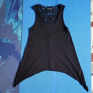 About A Girl Black Asymmetrical Lace Tank Top